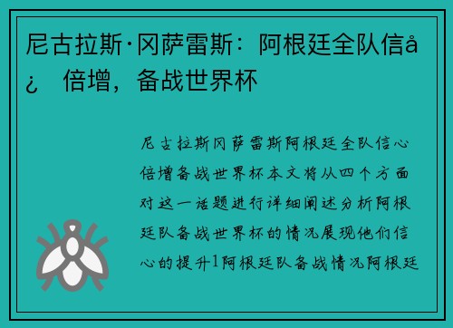 尼古拉斯·冈萨雷斯：阿根廷全队信心倍增，备战世界杯